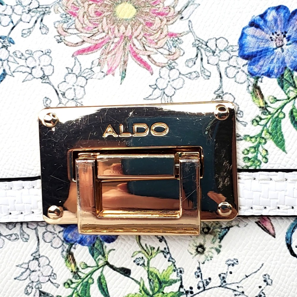 Aldo Floral White Top-Handle Crossbody Bag Gold Chain Strap *READ* - Picture 4 of 12